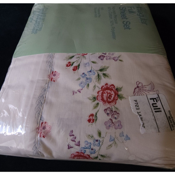 Vintage Floral Irregular Full Sheet Set Fitted & Flat Sheet / Double Pillowcases - Picture 7 of 7
